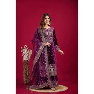 Conjunto de Traje de Fiesta para Mujer de Diseño con Top-Dupatta y Pantalón Elegante para Ocasiones Especiales - Product Image 5