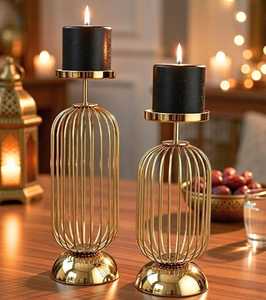 Ensemble de bougeoirs cylindriques dorés en laiton, décoration élégante pour la maison, support décoratif de table pour usage intérieur - Product Image 4