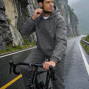 Mens Rain Suit Waterproof Rain <b>Jacket</b> with Rain Pants 2 Piece Set Lightweight <b>Packable</b> Raincoat with Hood Casual Outdoor <b>Jackets</b> - Product Image 3
