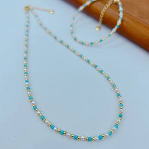 Collar de Perlas de Agua Dulce Naturales de Estilo Antiguo de Zhuji de 3-4 mm con Turquesa, Accesorios Casuales de Lujo - Product Image 2
