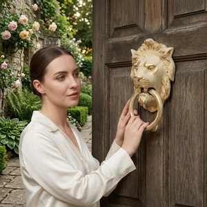 Battant de porte en fonte motif tête de lion, design traditionnel, durable, étanche, pour entrée, taille du trou 50 mm - Product Image 3