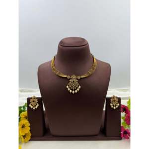 Indian Ethnic Unnati Traditional Gold Plated Hasli Necklace & Earring Set for Bridal Ladies - Product Image 1