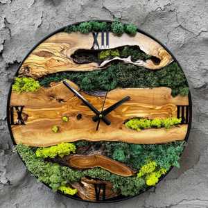 Luxury Biophilic Wall Clock Live Edge Olive Wood Custom Wall Clocks of Wood and Moss Clock Decoration - Product Image 5