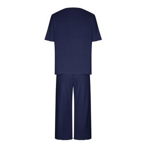 Conjunto de Pijamas de Punto para Mujer, Manga Corta, Cuello Redondo, Color Sólido, Largo hasta la Rodilla, Cintura Elástica, Ropa de Dormir Informal, Ecológica y Transpirable - Product Image 2