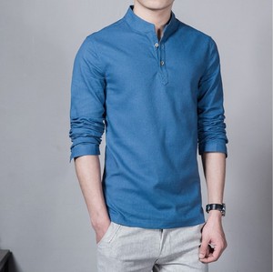 Camisa de Lino de Manga Larga para Hombre, Cuello Redondo, Casual, Tallas Grandes, Primavera y Verano, Venta al Por Mayor - Product Image 2
