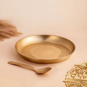 Juego de Cena Tradicional de Bronce Kansa para Comer Ayurvédicamente, Juego Completo Thali con Tazones, Vasos y Cuchara - Product Image 5