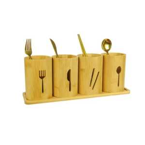 Wooden Cutlery Holder Kitchen Utensil Organizer Multi Compartment Flatware Storage Box Spoon Fork Knife Holder Tabletop <b>Rack</b> - Product Image 2