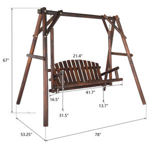 Dondolo a uovo in legno massello da 6,5 piedi con supporto, sedia a dondolo rustica carbonizzata per 2 persone, per uso interno ed esterno, patio, giardino, portico - Product Image 2