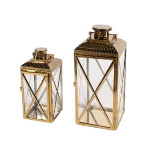 Manufacturers Gold Stainless Steel Metal <b>Candle</b> <b>Lantern</b> with Hammered Top Design for Weddings Decoration - Product Image 6