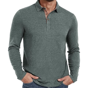 Camisa Polo Clásica para Hombre, Manga Corta o Larga, Cuello con Botones, Color Sólido, Estilo Casual - Product Image 1