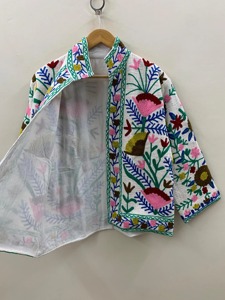 Veste en coton brodée florale bohème, col rabattu, manches longues, vêtements d'extérieur décontractés pour adultes, printemps - Product Image 1