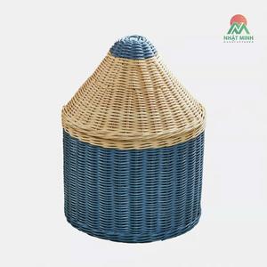 Panier de rangement en fibre de bambou Nhat Minh, forme conique, couvercle conique, couleur marron naturel - Product Image 1