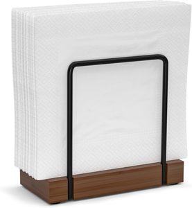 Napkin Holder for <b>Table</b> Iron Standing Napkin Dispenser for <b>Dining</b> <b>Table</b> Farmhouse <b>Rustic</b> <b>Wood</b> Holders Room Decor Black & Brown - Product Image 1
