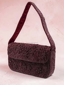 Sac à bandoulière bohème perlé bordeaux, pochette de soirée géométrique brodée, sac à main de luxe pour la vente en gros avec fermeture éclair - Product Image 3