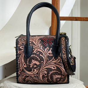 Custom Handmade Genuine Leather Hand Tooled Crossbody Hand <b>Bag</b> for Women New Floral Design <b>Travel</b> <b>Weekender</b> Speedy Duffel <b>Bags</b> - Product Image 2