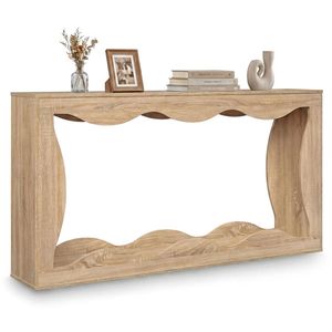 63\" Natural Narrow <b>Console</b> <b>Table</b> with Wavy Hollow Design 2 Tier Extra Long Entryway <b>Table</b> with <b>Storage</b> Shelf - Product Image 2
