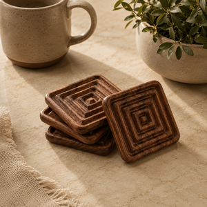 Organic Pebble Pattern Laser Cut Solid Wood Coaster Handcrafted Heat Resistant Drink Mat <b>Table</b> <b>Protector</b> Coffee Tea Cup - Product Image 5