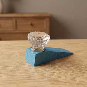 Crystal <b>Glass</b> <b>Knob</b> <b>Door</b> Stopper with Blue Wood Base Traditional Style Adjustable & Durable Drawer Handle for Home Office Use - Product Image 3