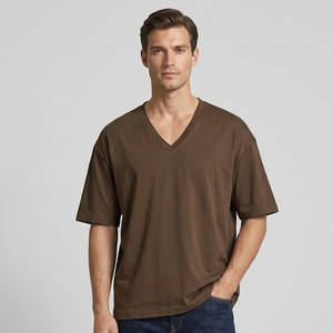 T-shirt d'été à épaules tombantes pour homme, léger, à manches courtes, streetwear pour homme, 100% coton, col en V - Product Image 1