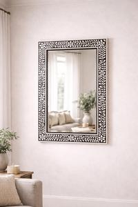 Handcrafted <b>Wooden</b> Wall <b>Mirror</b> with Blue White Geometric Mosaic Tile Decorative Frame - Product Image 5