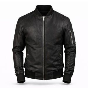 Chaqueta Bomber de Cuero Negra para Hombre SAAR INDUSTRIES, Impermeable, Resistente al Viento, con Cierre, Estilo Motociclista, Clásica, Casual, para Calle - Product Image 1