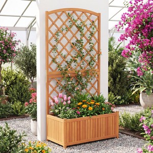 Jardinière surélevée en bois avec treillis pour plantes grimpantes et fleurs, bac de jardin extérieur pour cour et balcon - Product Image 3