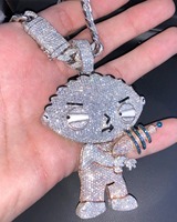 Colgante de Moissanita Real de Corte Redondo de 3.10Ct con Diseño de Conejo, Chapado en Plata de Dos Tonos de 14K, Estilo Hiphop para Fiesta
