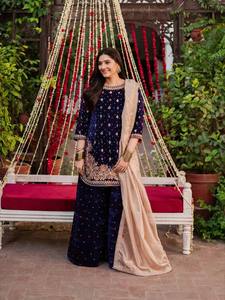 Ensemble Sharara en velours pour femmes, costume Salwar Kameez brodé avec dupatta pour mariage, fête, Diwali - Product Image 4