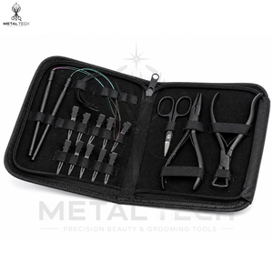 Kit d'application et de retrait d'extensions capillaires comprenant des aiguilles de tirage, des pinces à extensions, des pinces de sectionnement, des ciseaux et un étui de rangement - Product Image 3