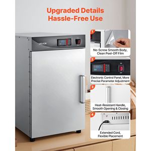 Scaldavivande Elettrico Commerciale a 5 Ripiani in Acciaio Inossidabile con Vassoio Raccogli-Acqua, Porta Singola e Ripiani Regolabili - Product Image 6