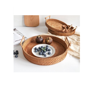 Plateau en rotin fait main au design classique pour servir thé, eau et café à la maison, de bonne qualité et au meilleur prix - Product Image 3