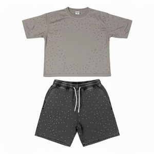 Impression de logo personnalisé, ensemble deux pièces en coton pour homme, streetwear été, t-shirts et shorts imprimés sur toute la surface pour homme - Product Image 6