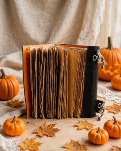 Journal en cuir fait main pour Halloween, motif citrouille sorcière ajouré, double fermeture, carnet gothique - Product Image 4