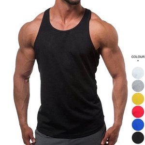 Débardeur de sport pour homme grande taille 100 % coton à col rond pour la musculation, la course à pied - Tissu tricoté uni teint - Product Image 1