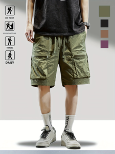 Shorts d'été pour hommes, couleur unie, polyvalents, rétro, amples, décontractés, pantalons de plage à cinq points - Product Image 4