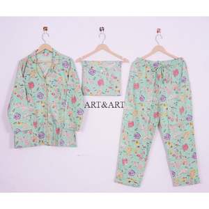 Unique Design Wear Pajama Set Cotton Pants <b>Shirt</b> Pajama Set Sleepwear Pajama set <b>for</b> <b>Women</b> Hand Block and Floral Printed PJ set - Product Image 1