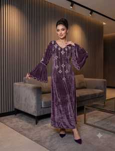 ชุดอาบายะห์ปักลายกำมะหยี่สีม่วง AWAIS HOUSE น้ำหนักเบา คอสูง แขนยาว ยาวถึงพื้น สง่างาม เรียบร้อย เหมาะสำหรับงานอิสลาม - Product Image 4