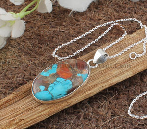 Colgante de Turquesa Natural al por Mayor, Plata de Ley 925, Gema Rosa Ovalada, Fabricante de Joyería, Precio al por Mayor, Directo de Fábrica - Product Image 6