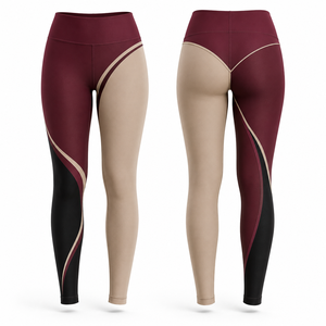 Leggings de yoga taille haute pleine longueur à motif géométrique, bande latérale, blocs de couleur, surpiqûres contrastées, en Spandex et Nylon, extensibles dans les quatre sens - Product Image 1