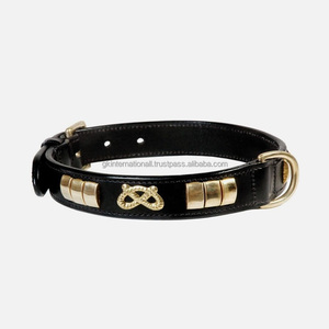 Collar de perro de cuero de diseñador de alta calidad decorado con tachuelas de latón y hebilla de rodillo collar de Mascota de perro acolchado elegante - Product Image 3