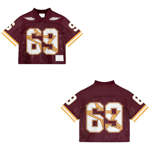 Maillot de football américain unisexe bordeaux en mesh, numéro 69, impression sublimée, respirant, manches courtes, coupe classique, adulte, lettres sur le devant - Product Image 1