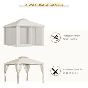 Gazebo a 2 livelli bianco crema 9,6x9,6 con tetto ventilato, rete e fori di drenaggio, zanzariera per feste in patio, ville/cortili - Product Image 4