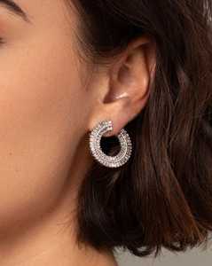 Pendientes de Aro Grandes con Diamantes Curvos, Solitario, Oro Sólido de 14k y 18k, Redondos, Baguette, Lujosos, para Novia, Boda - Product Image 3