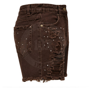 Fabricant professionnel de shorts en jean déchirés avec strass 100% coton, taille haute, shorts en denim personnalisés à vendre - Product Image 4