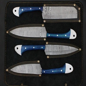 A&M ENTERPRISES 4 Piece Eco-Friendly Handmade Damascus Steel Chef <b>Knife</b> <b>Set</b> with High-Polish Finish and Blue Wooden Handles - Product Image 2