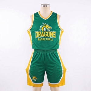 Basketball Jersey Set Green Yellow Sublimated Mesh Sleeveless V-Neck Breathable <b>Athletic</b> Uniform for Adults - Product Image 6