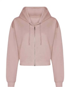 Hoodie court doublé pour femme, en tissu doux et confortable avec face en coton et dos en polaire brossée, épaules tombantes, coupe décontractée, manches longues - Product Image 1