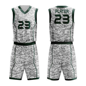 Ensemble de maillots de basket-ball sublimés personnalisés, imprimé camouflage, évacuation de l'humidité, col en V, sans manches, unisexe, vêtements de sport pour adultes - Product Image 4