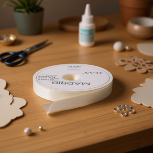 ริบบิ้นผ้าฝ้ายสีขาวขนาด 2.5 ซม. x 22 ม. สำหรับงานฝีมือและการตกแต่ง - Product Image 2