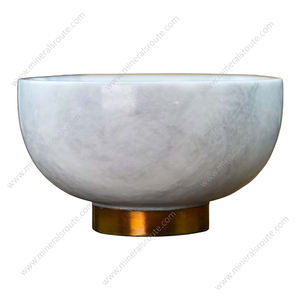 Cuenco de Mármol Blanco de Lujo con Acabado Dorado Hecho a Mano, Cuenco Decorativo de Mármol Blanco de Alta Calidad - Product Image 2